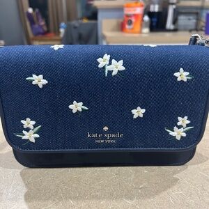 KATE SPADE Madison Floral Embroidered Denim Small Flap Crossbody bag